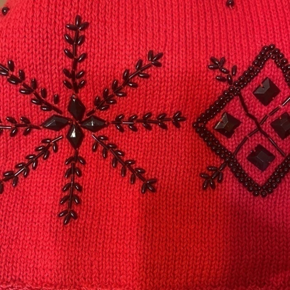 Shenanigans sweater Vintage Red black beaded ugly Christmas Size Large - Picture 6 of 11